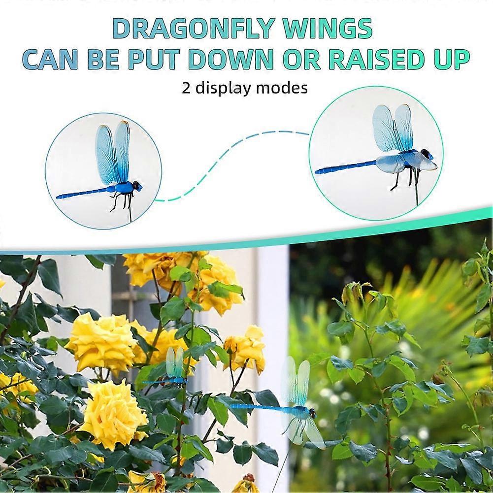 12pcs 3D Artificial Dragonfly Clips for Outdoor Garden Decor Gardening