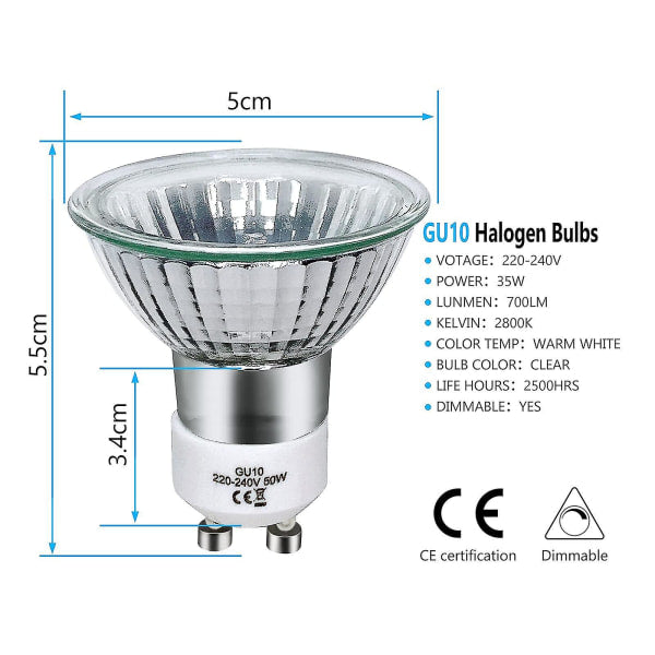 8-pack GU10 halogen bulbs 35W 220V warm white 2800K
