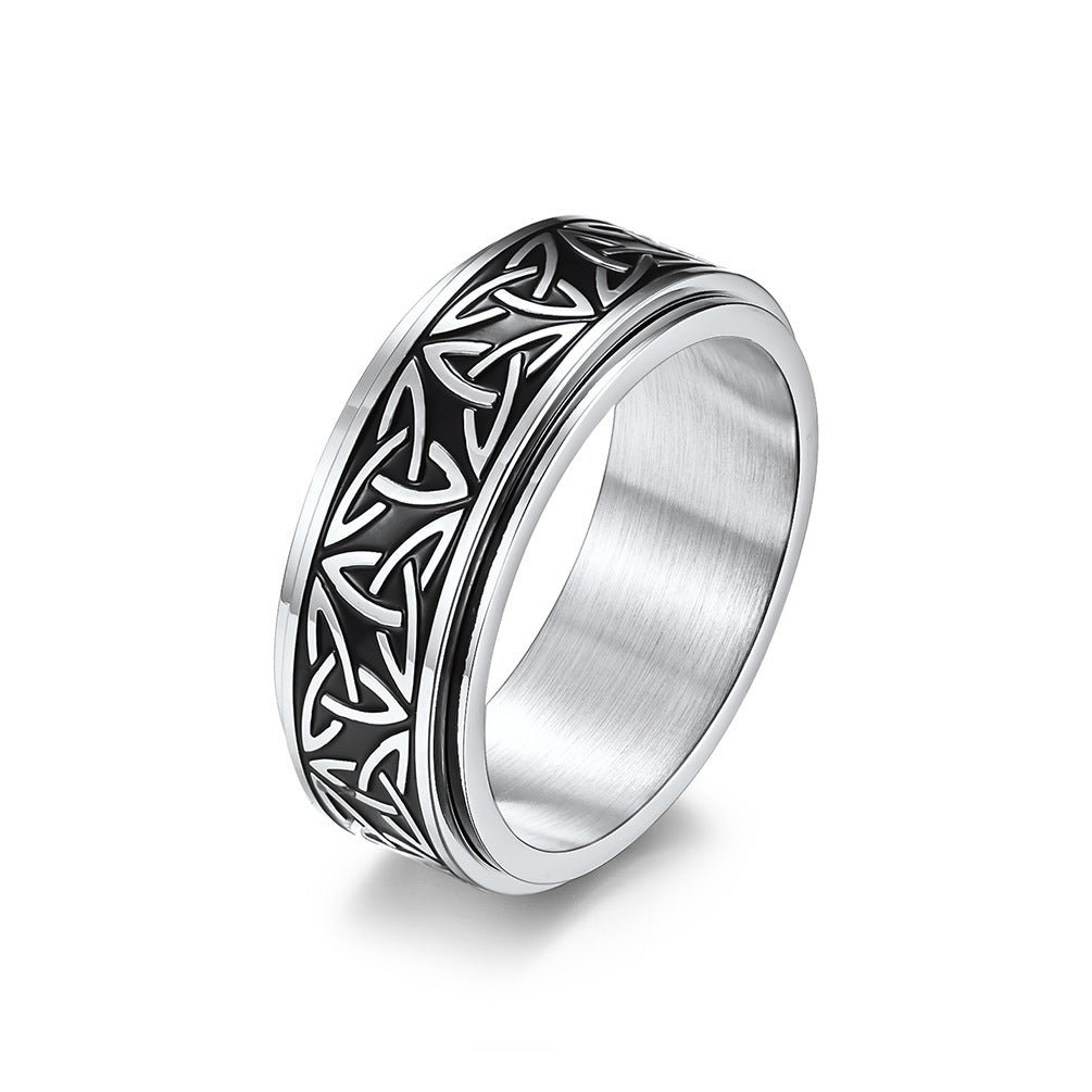 Nordic Norwegian Viking Triangle Knot Rotatable Titanium Steel Ring for Men and Women Relaxing Finger Ring Hand Forged