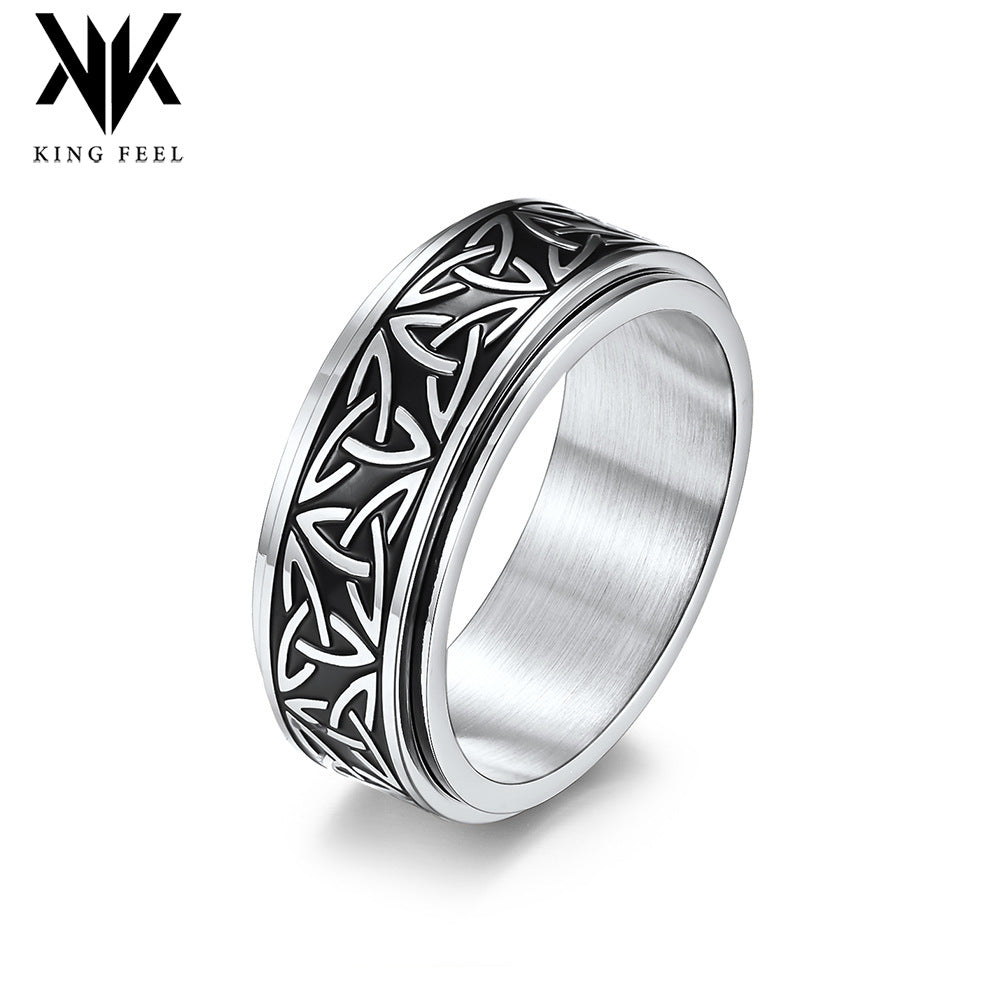 Nordic Norwegian Viking Triangle Knot Rotatable Titanium Steel Ring for Men and Women Relaxing Finger Ring Hand Forged