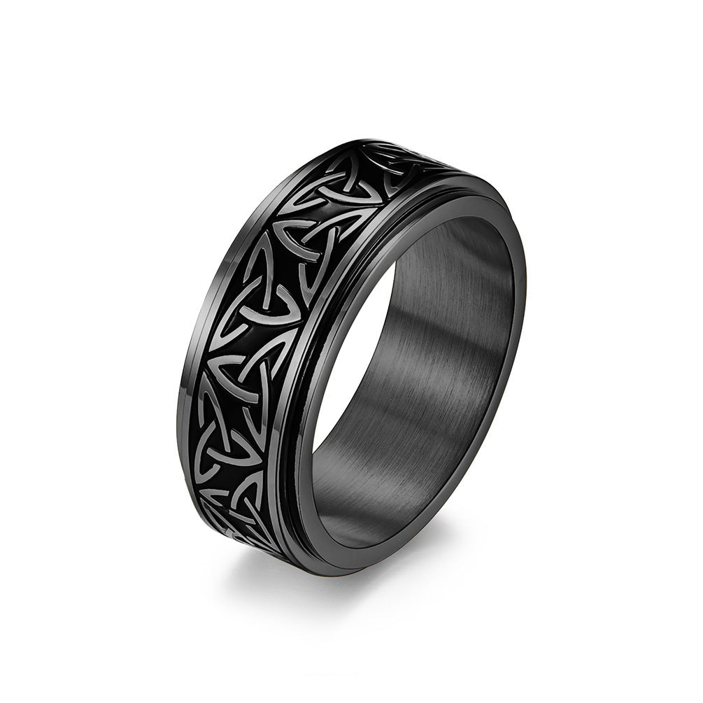 Nordic Norwegian Viking Triangle Knot Rotatable Titanium Steel Ring for Men and Women Relaxing Finger Ring Hand Forged
