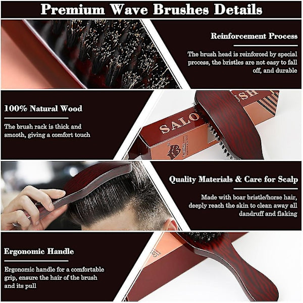 Boar Bristle Hair Brush for Men Women and Kids, 360 Wave Brush for Daily Use, Soft Natural Bristles