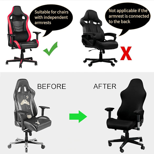 [QD] Gaming chair cover, with armrests, black stretchy chair cover, washable, for gaming chair, computer chair, swivel chair