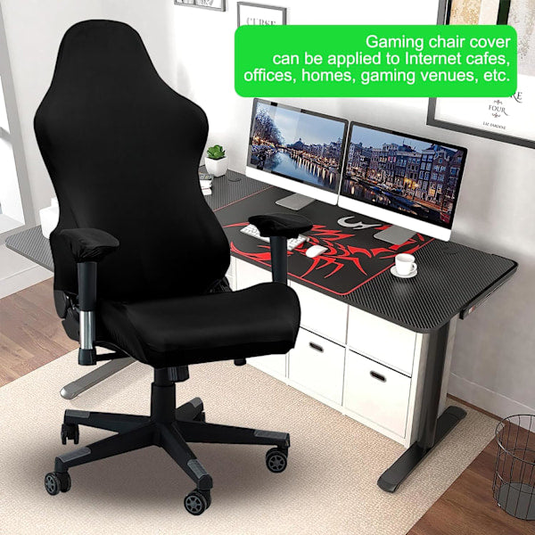 [QD] Gaming chair cover, with armrests, black stretchy chair cover, washable, for gaming chair, computer chair, swivel chair