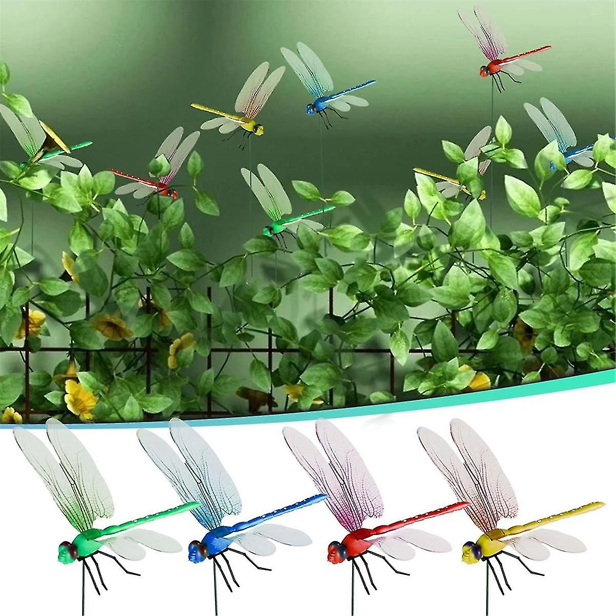12pcs Artificial 3D Dragonfly Clips for Outdoor Garden Decor, Gardening