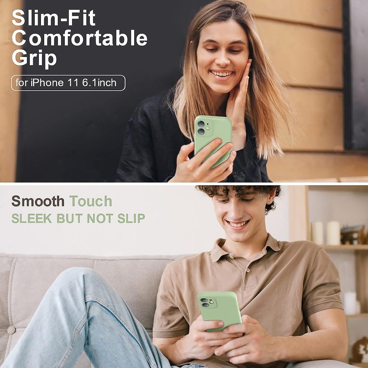 iPhone 11 Case 6.1 Inch Liquid Silicone Square Edges Camera Protection Soft Anti-Scratch Microfiber Lining Matcha Green Upgraded