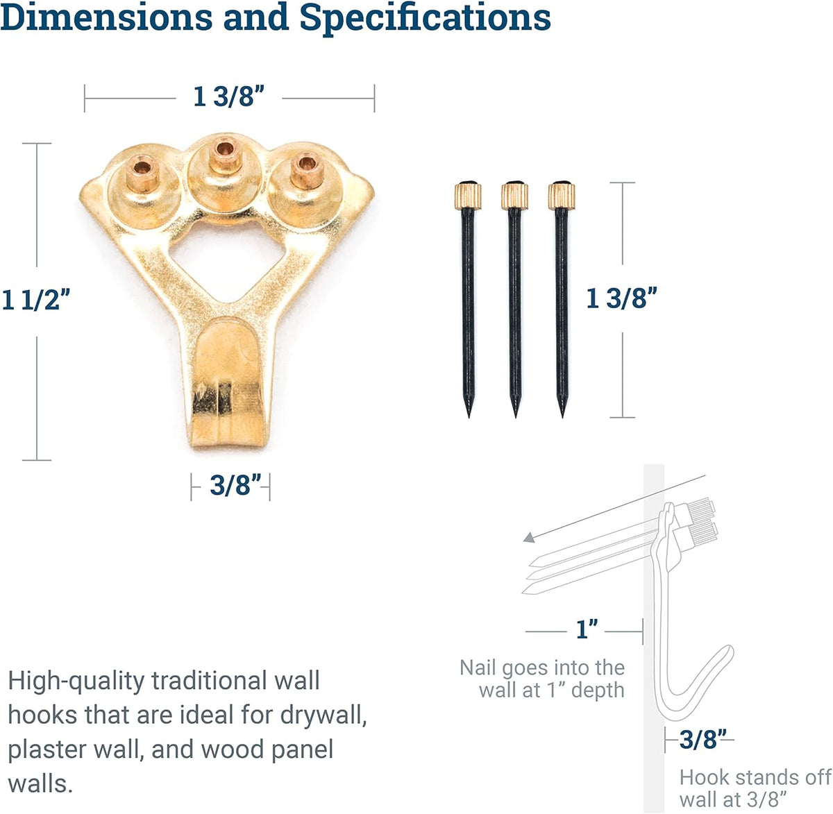 Heavy Duty Picture Hooks Hold 45 kg 10 Pack with Nails Compatible with Drywall for Mirrors