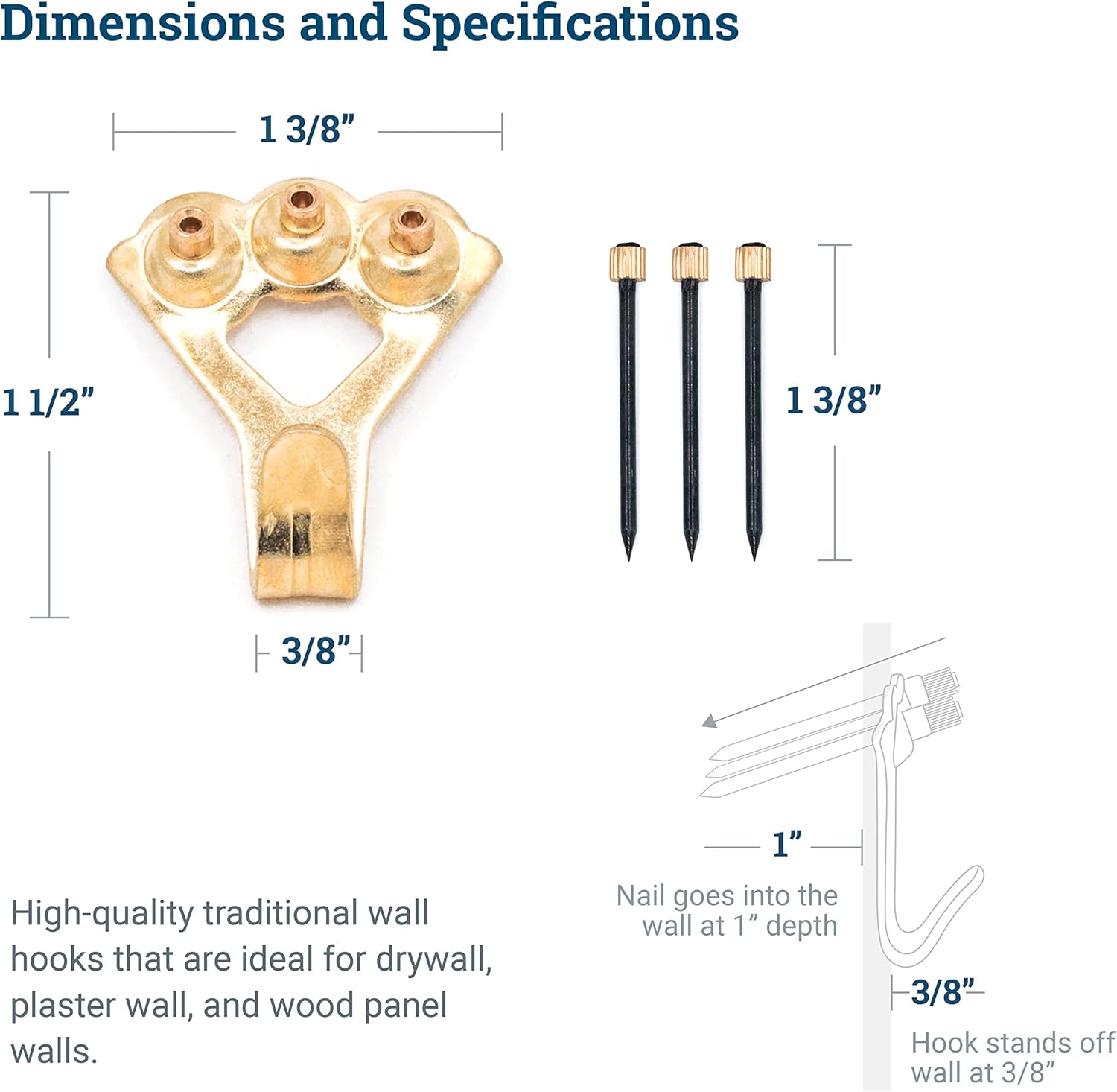 Heavy Duty Picture Hooks Hold 45 kg 10 Pack with Nails Compatible with Drywall for Mirrors