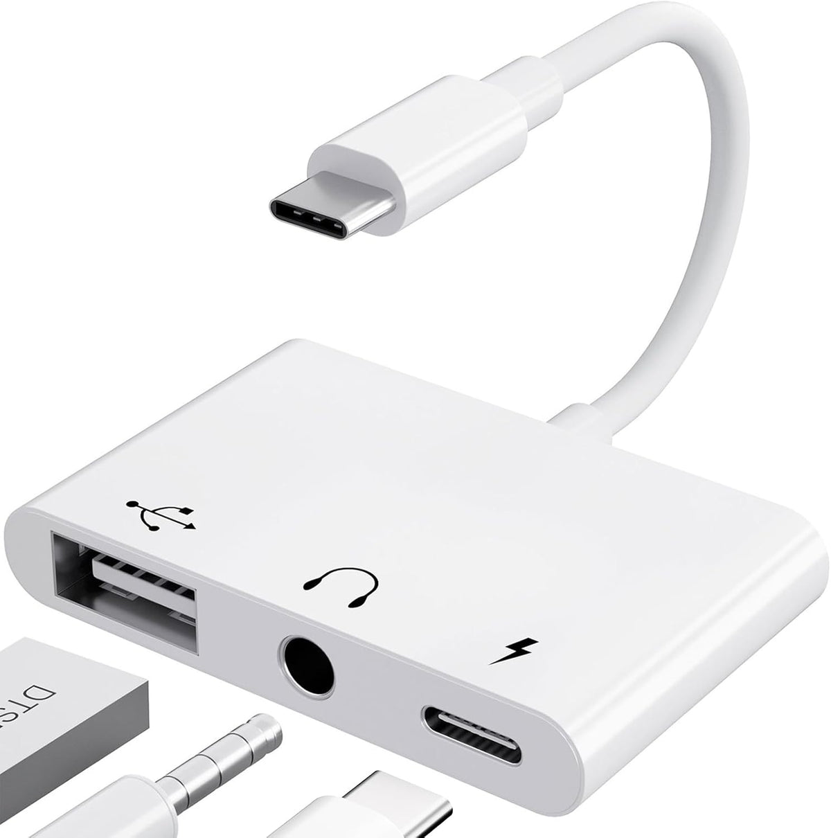 USB C to 3.5mm Jack Audio Adapter with Fast Charging OTG White