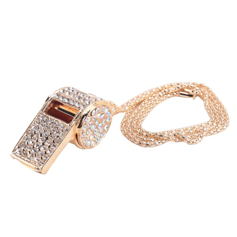 Whistle, metal and rhinestone crystal whistle, shiny with key ring for referees, coaches, teachers