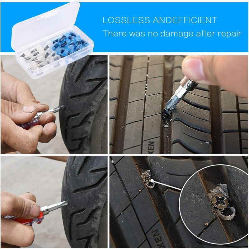 Tire Repair Rubber Nails 30Pcs for Car Motorcycle with Screwdriver 15 Small 15 Large