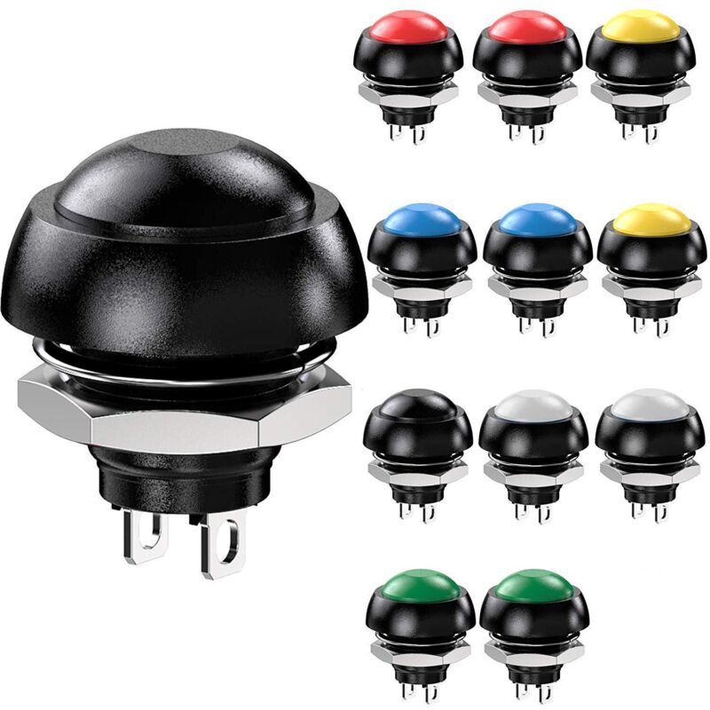 Waterproof Momentary Push Button Switch SPST 12mm ON/OFF Compatible with Car Horn PC Lamp Doorbell 12pcs 3A 3-230VAC