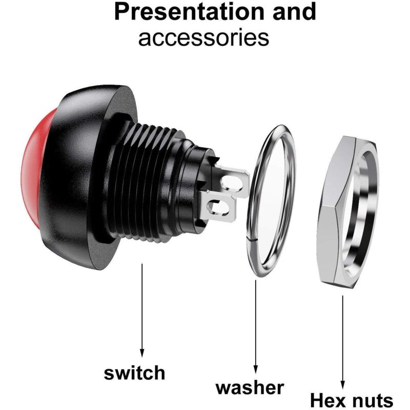 Waterproof Momentary Push Button Switch SPST 12mm ON/OFF Compatible with Car Horn PC Lamp Doorbell 12pcs 3A 3-230VAC
