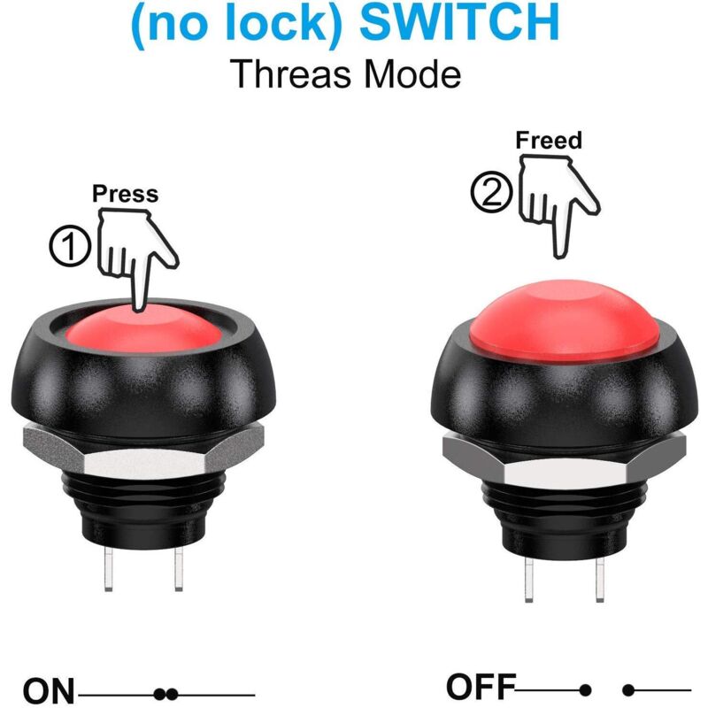 Waterproof Momentary Push Button Switch SPST 12mm ON/OFF Compatible with Car Horn PC Lamp Doorbell 12pcs 3A 3-230VAC