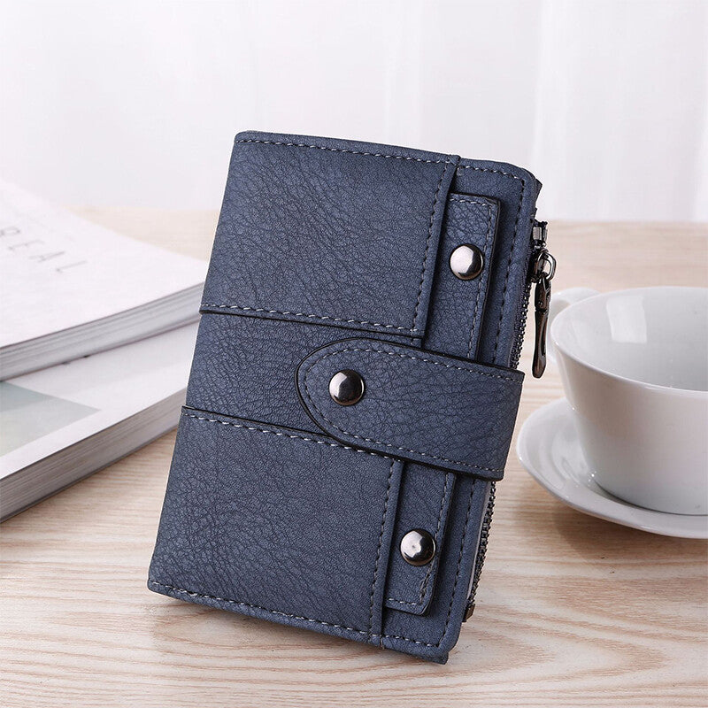 The New Fashion Foldable Small Wallet Women Leather Card Holder Wallet Blue