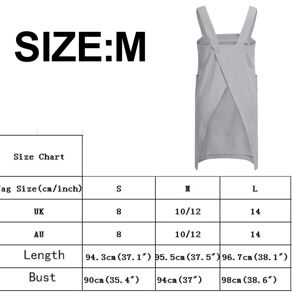 Gray Women's Cotton and Linen Apron with Cross Back and Large Pocket, Size M