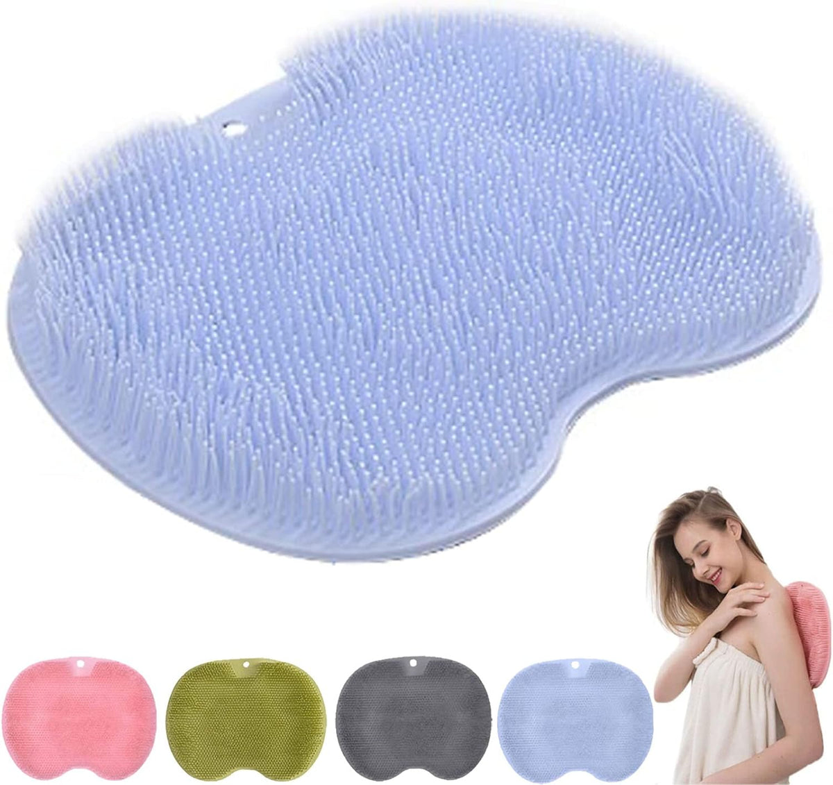 Non-slip Silicone Massage Mat, Shower Back Scrubber, Massage Mat with Non-slip Suction Cups, Exfoliating Bath Mat Blue