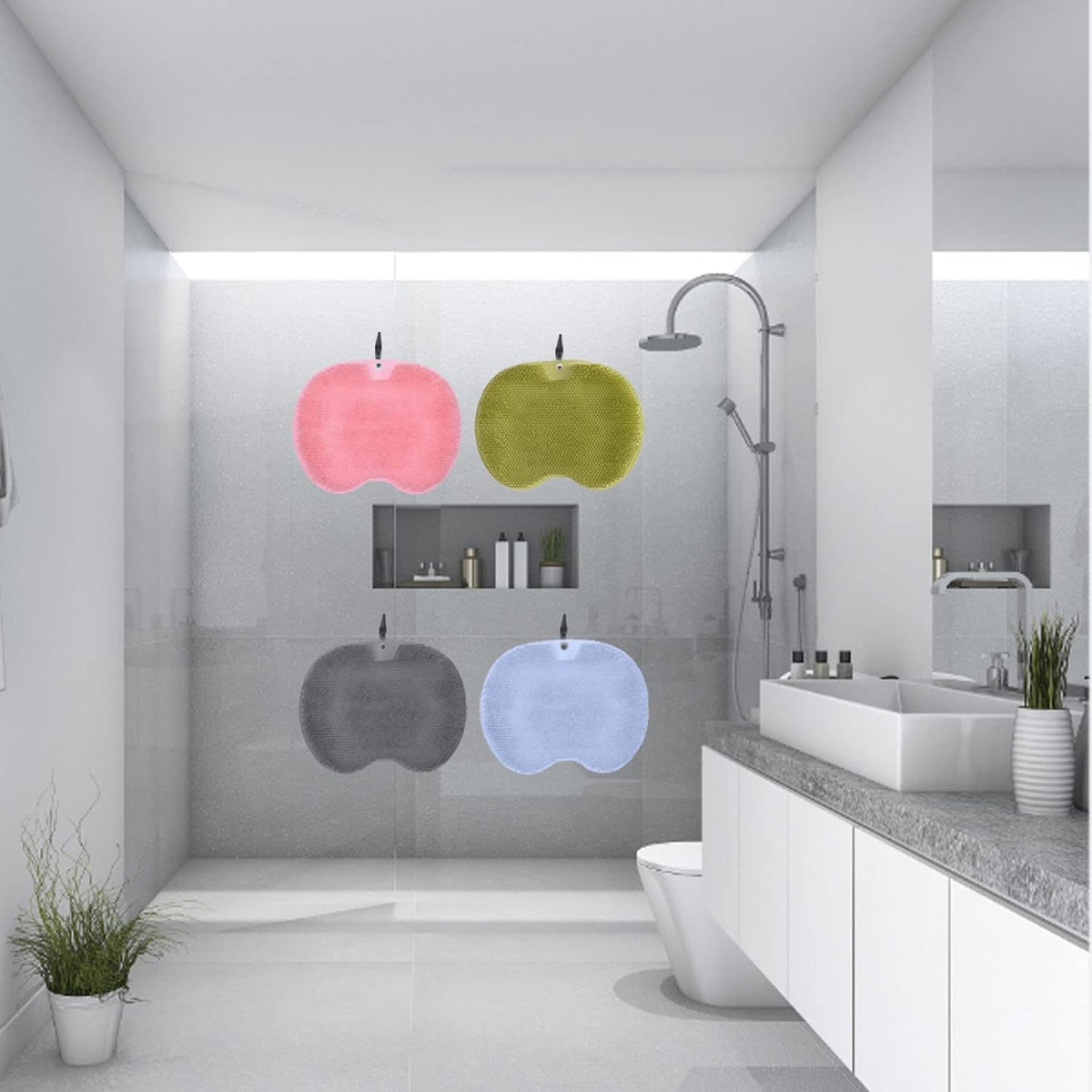 Non-slip Silicone Massage Mat, Shower Back Scrubber, Massage Mat with Non-slip Suction Cups, Exfoliating Bath Mat Blue