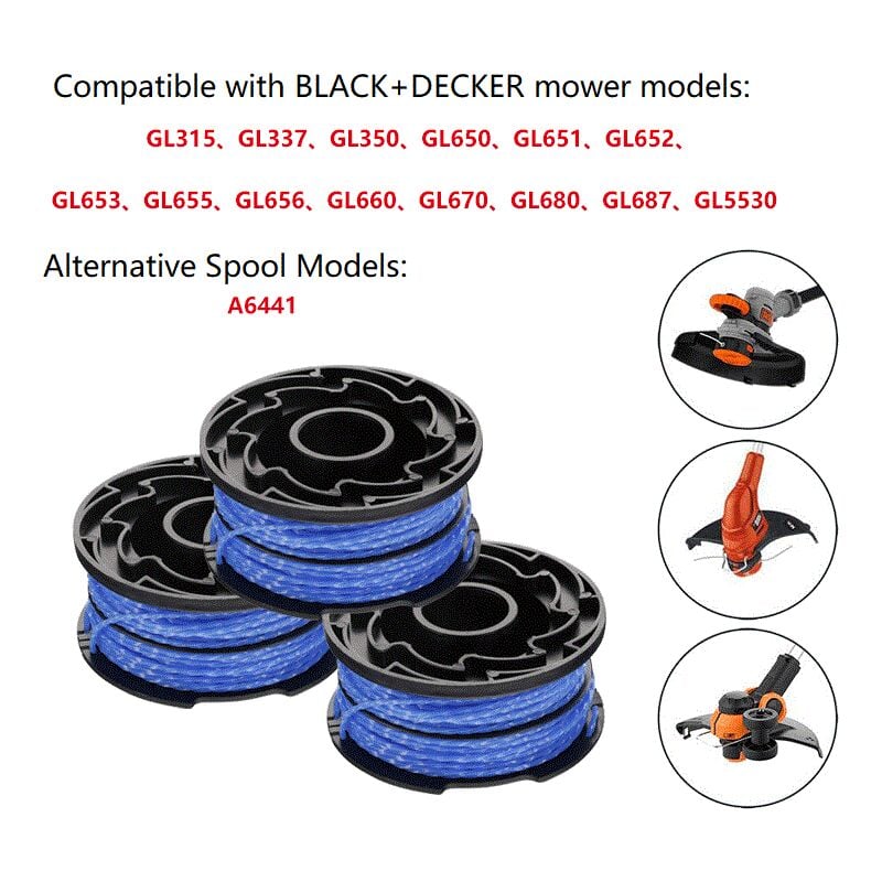 BLACK+DECKER Replacement Trimmer Spools 3-Pack A6441X3-XJ 3 x 12 m 1.5 mm Nylon Line Reflex Plus Self-Unwinding Blue