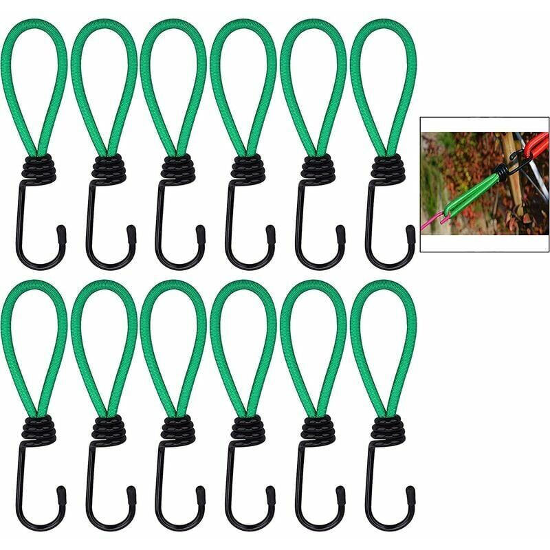 Rubber Straps with Hooks 16 Pieces Green, for Camping Tents, Tarpaulins, and Awnings