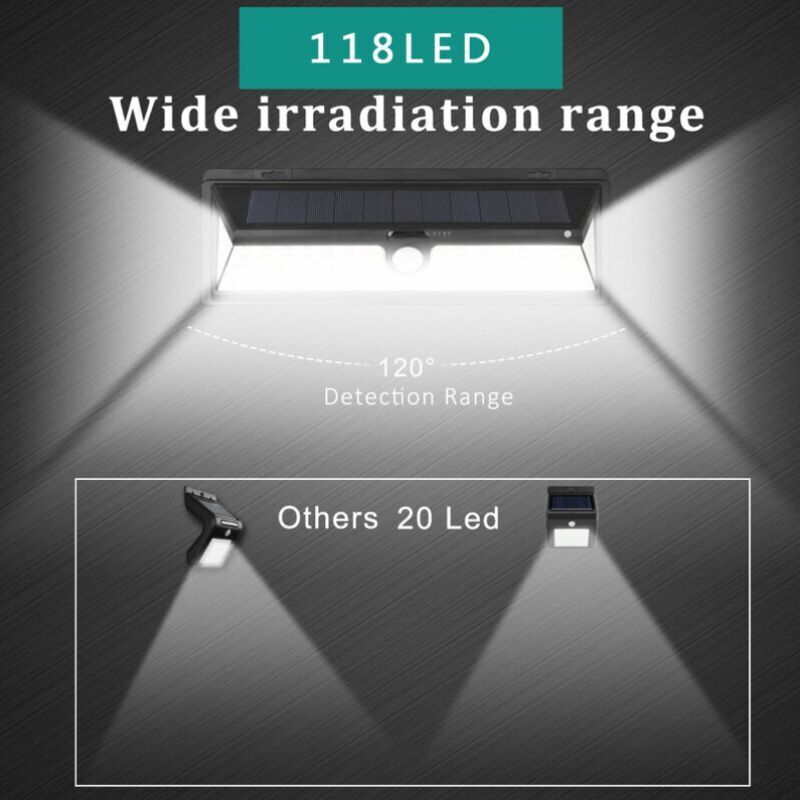 Solar Wall Light - 118 LED Solar Lamp 1000 Lumen Wall Light PIR Motion Sensor IP65 Waterproof Outdoor Garden..DEBUNS