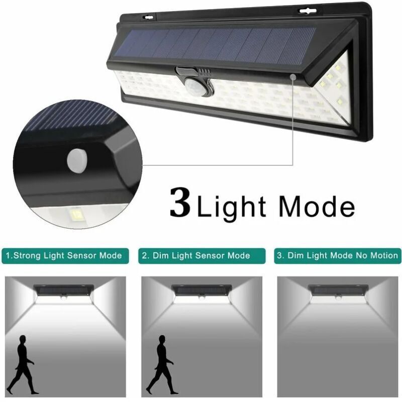 Solar Wall Light - 118 LED Solar Lamp 1000 Lumen Wall Light PIR Motion Sensor IP65 Waterproof Outdoor Garden..DEBUNS