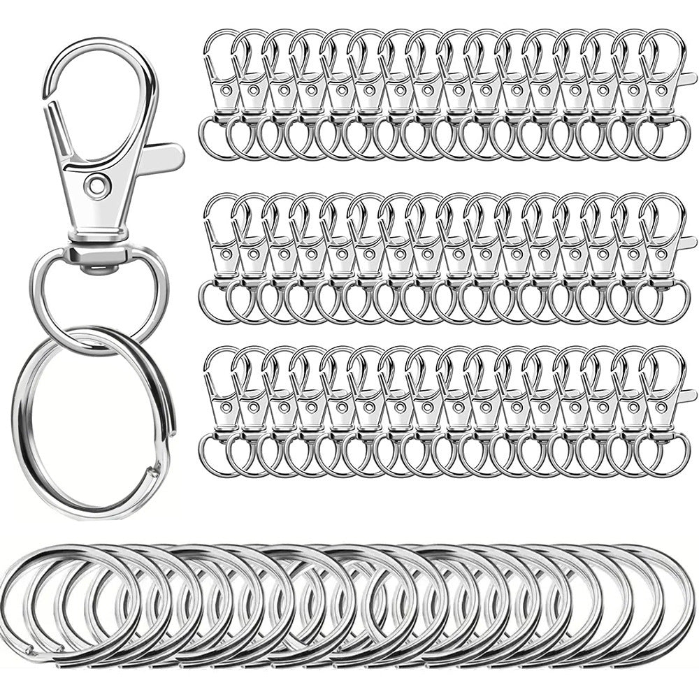 Small Stainless Steel Keychains, 100pcs Carabiner Keychains, DIY, DIY Ring, Button Lock, (Silver)