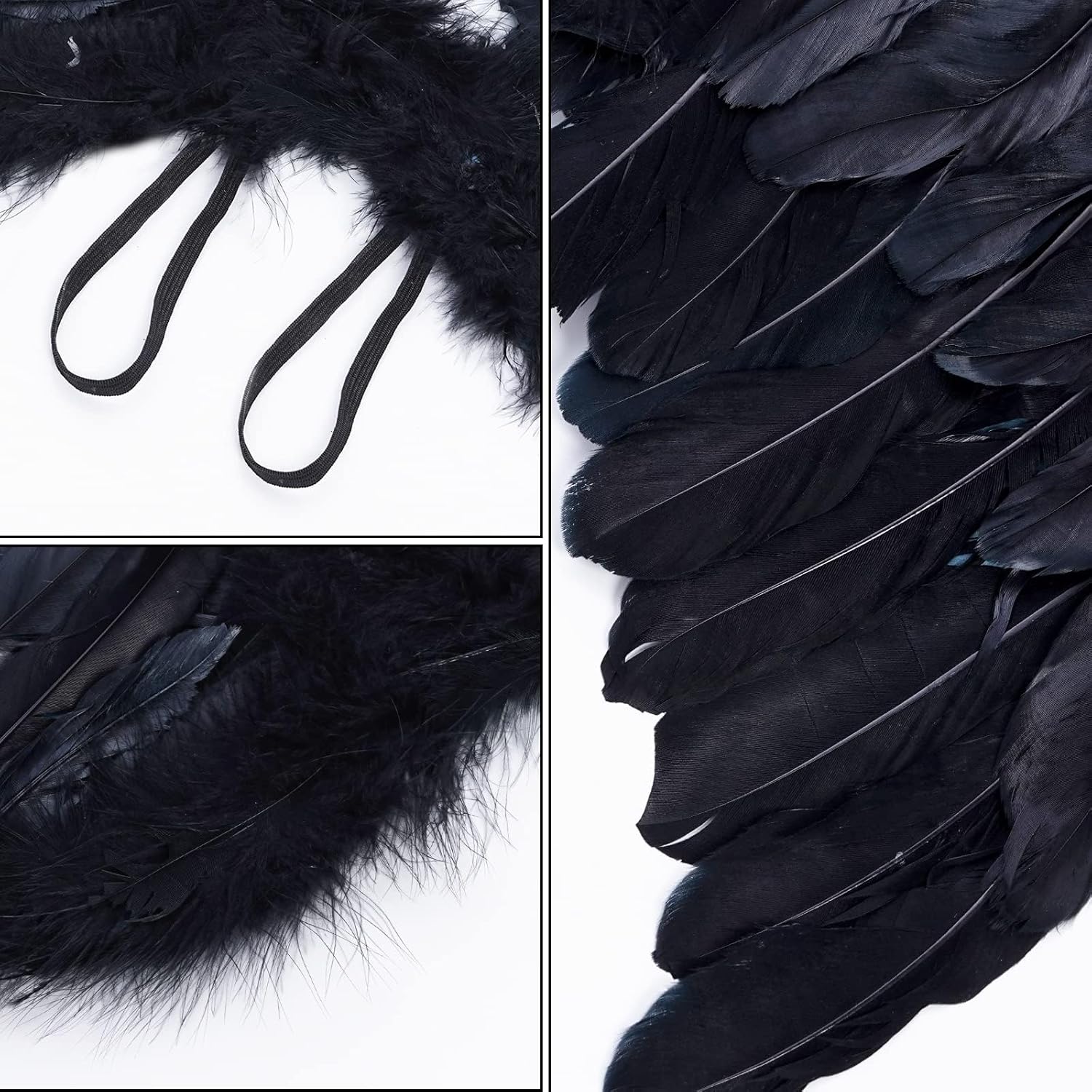 Black Angel Wings Costume - 45cm, with Halo, Compatible with Women Girls Fallen Feather Wings