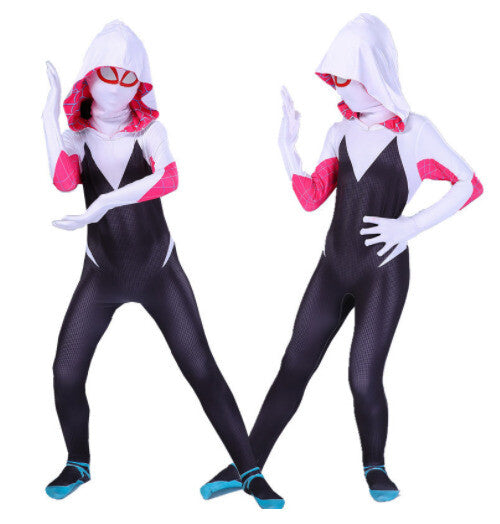 Ghost Spider Cosplay Costume for Girls, Compatible with Stacy, White and Black, Size 7-8 Years