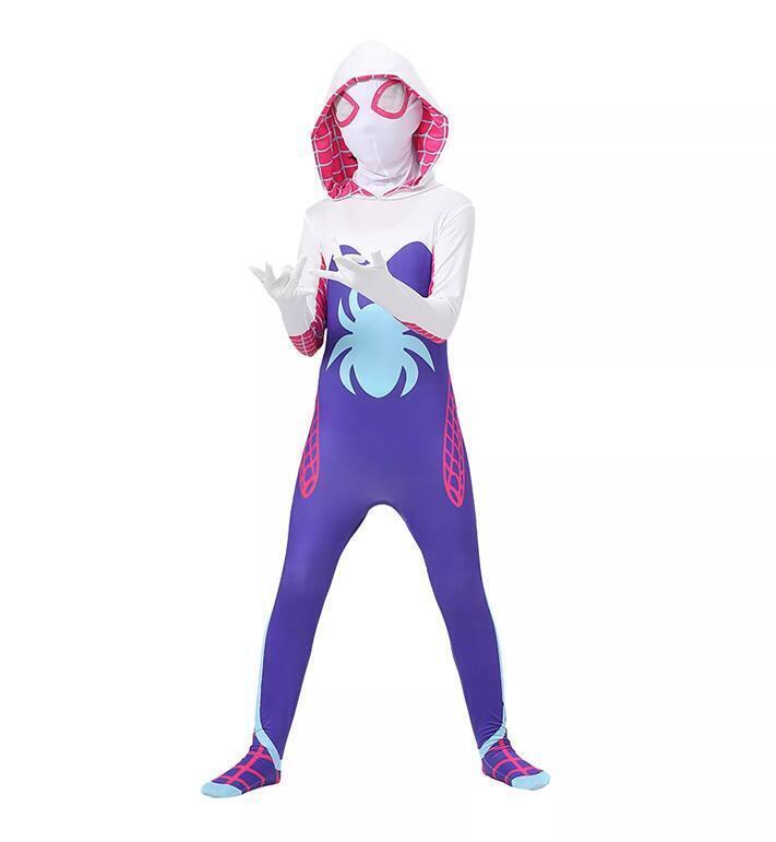 Ghost Spider Cosplay Costume for Girls, Compatible with Stacy, White and Black, Size 7-8 Years