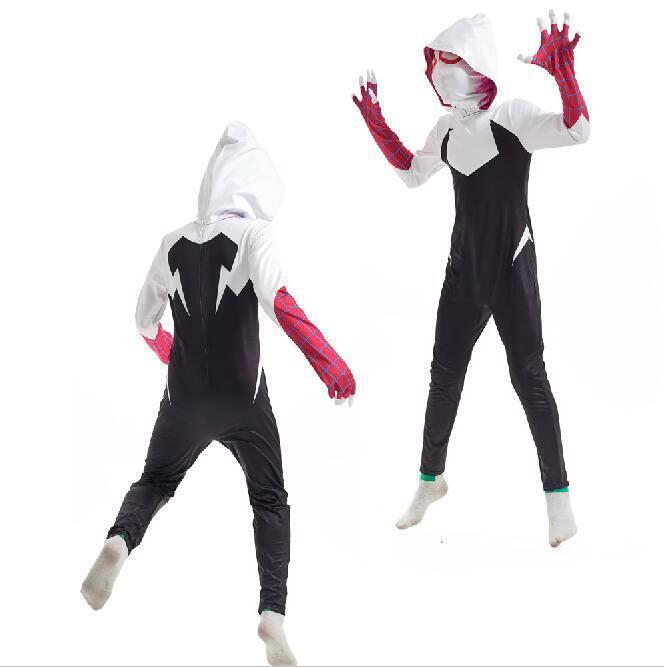 Ghost Spider Cosplay Costume for Girls, Compatible with Stacy, White and Black, Size 7-8 Years