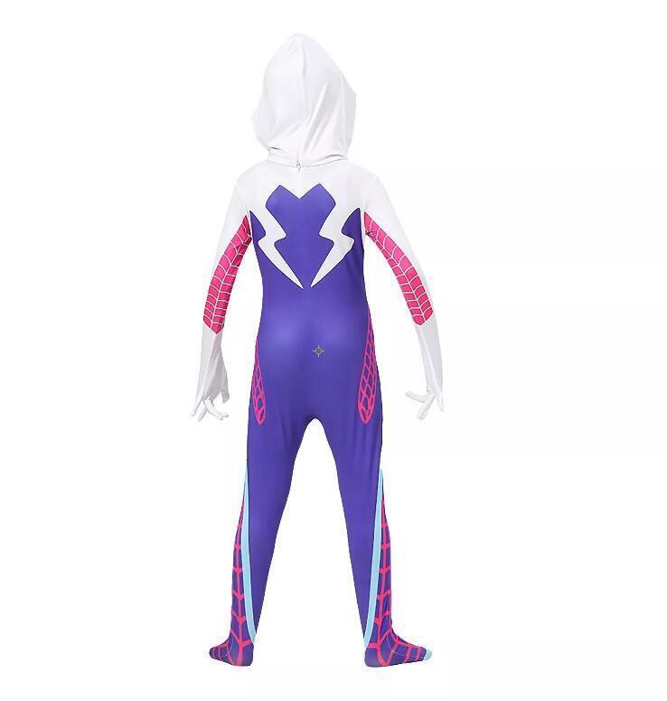 Ghost Spider Cosplay Costume for Girls, Compatible with Stacy, White and Black, Size 7-8 Years