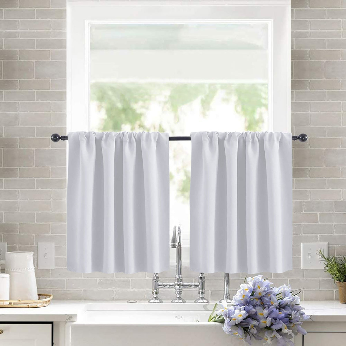 White Blackout Short Curtains 2 pieces 132x46cm
