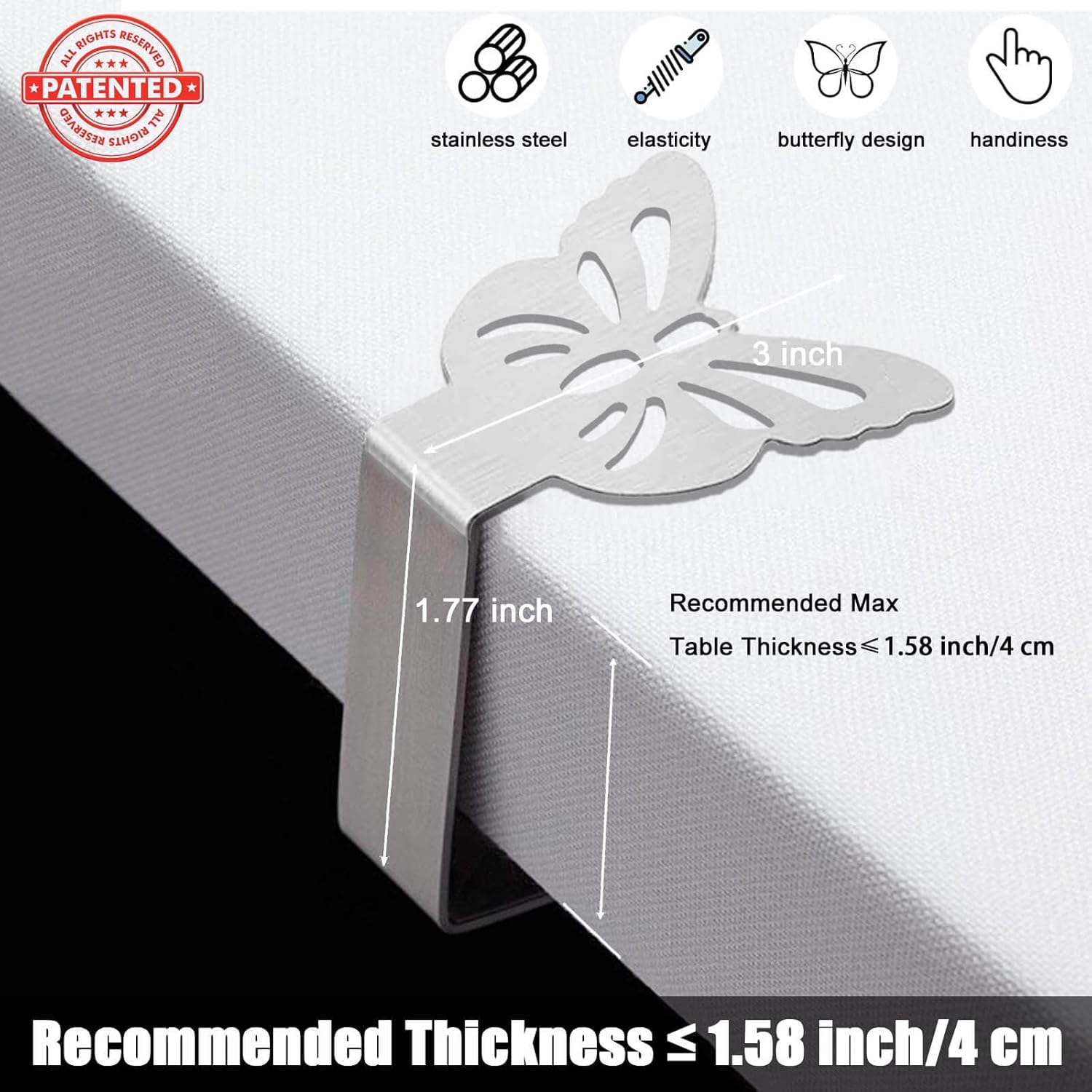10-pack Tablecloth Clips for Thick Outdoor Tables, Butterfly Tablecloth Clip for Indoor Picnic Tables, Heavy Duty Stainless Steel Clip for Party W