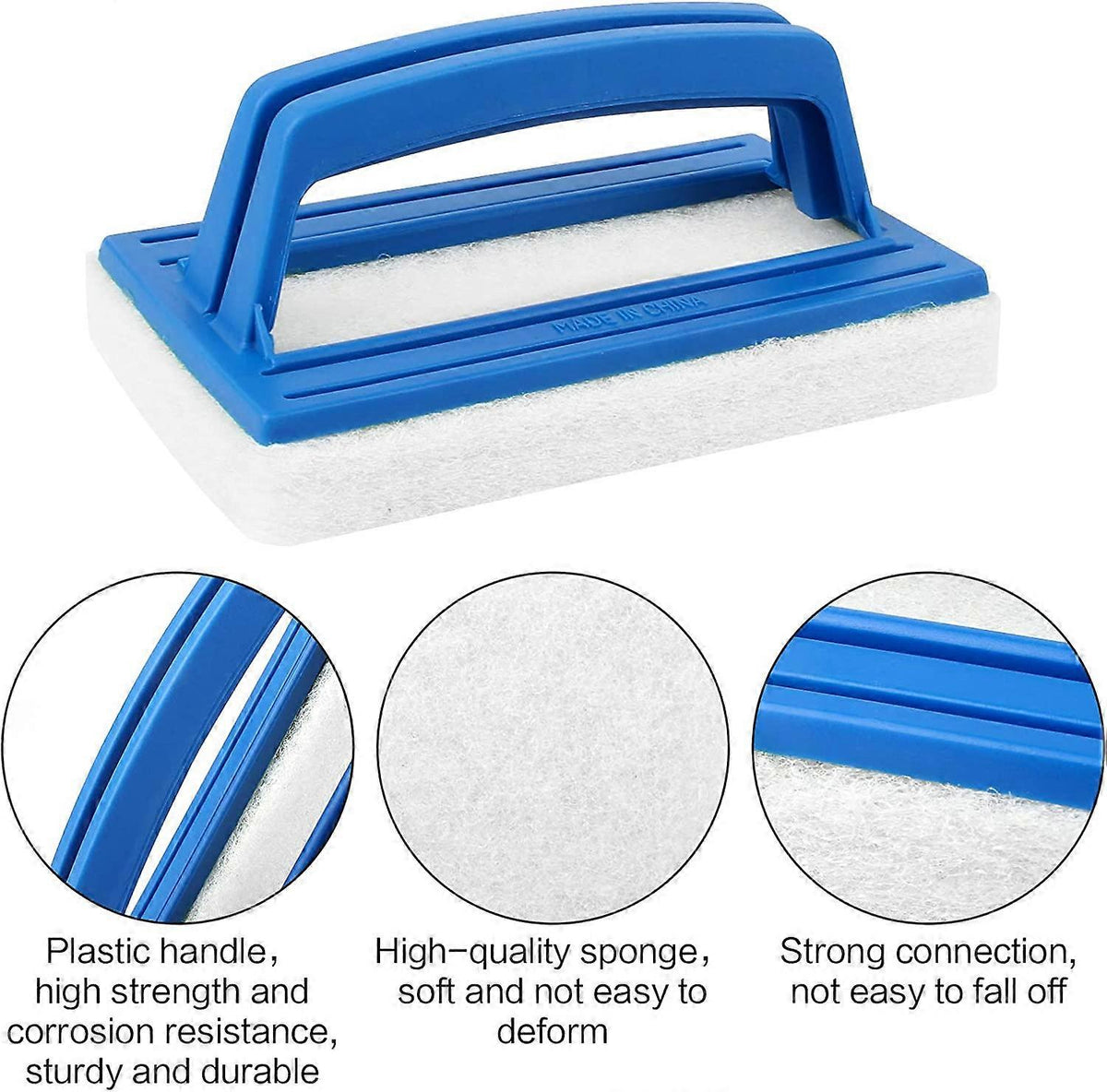 Pool Wall Brush, Sponge Pool Scrubbing Brush, 2-Piece Set, White, with Handle for Hot Tub and Pool Cleaning