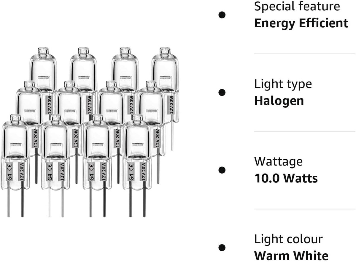 G4 halogen lamps 10W 12V - Warm white - 12 pcs 10W 12pcs 10W 12pcs