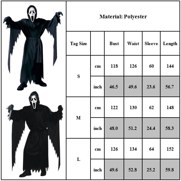 Scream Ghostface Black Halloween Costume Adult Men Size Scary Masquerade