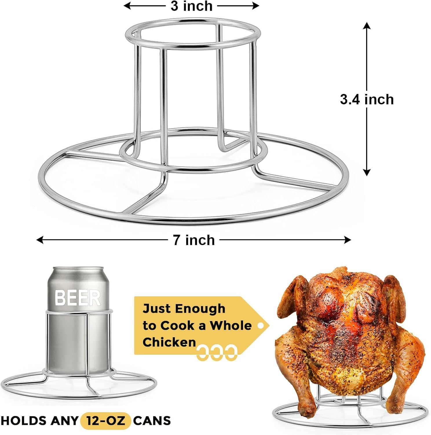 2-Pack Beer Can Chicken Holder for Grill Smoker Oven, Vertical Stainless Steel Beer Butt Chicken Stand for Whole Chicken Roaster, Food Grade & Non-Toxic Rack for Tender and Juicy Chicken