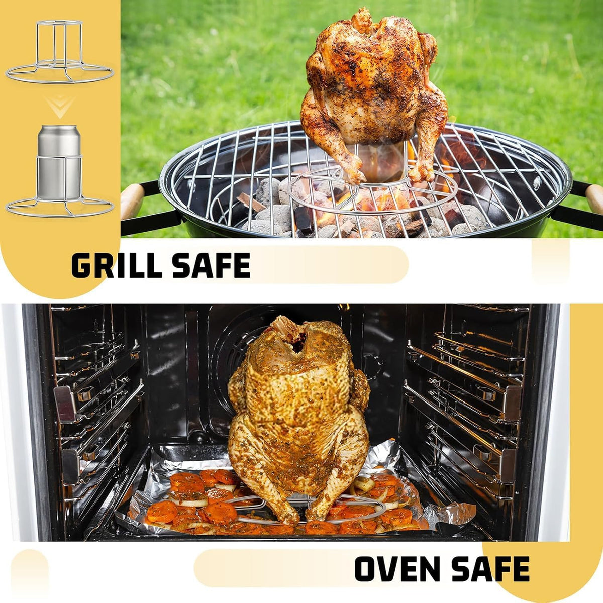 2-Pack Beer Can Chicken Holder for Grill Smoker Oven, Vertical Stainless Steel Beer Butt Chicken Stand for Whole Chicken Roaster, Food Grade & Non-Toxic Rack for Tender and Juicy Chicken