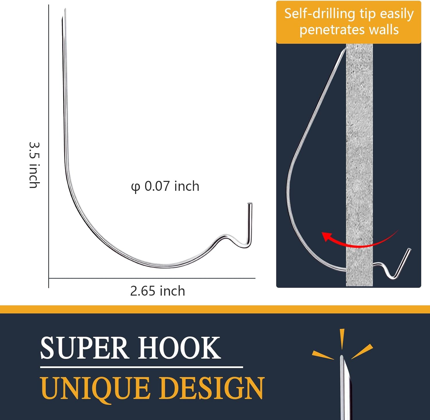 Picture Hanger Super Hook 20PCS,High-Quality Steel Picture Hanger Hercules Hooks,Used for Drywall, Wood Wall, Plaster Wall, can Hang Photos, Art, Clock, Mirror.