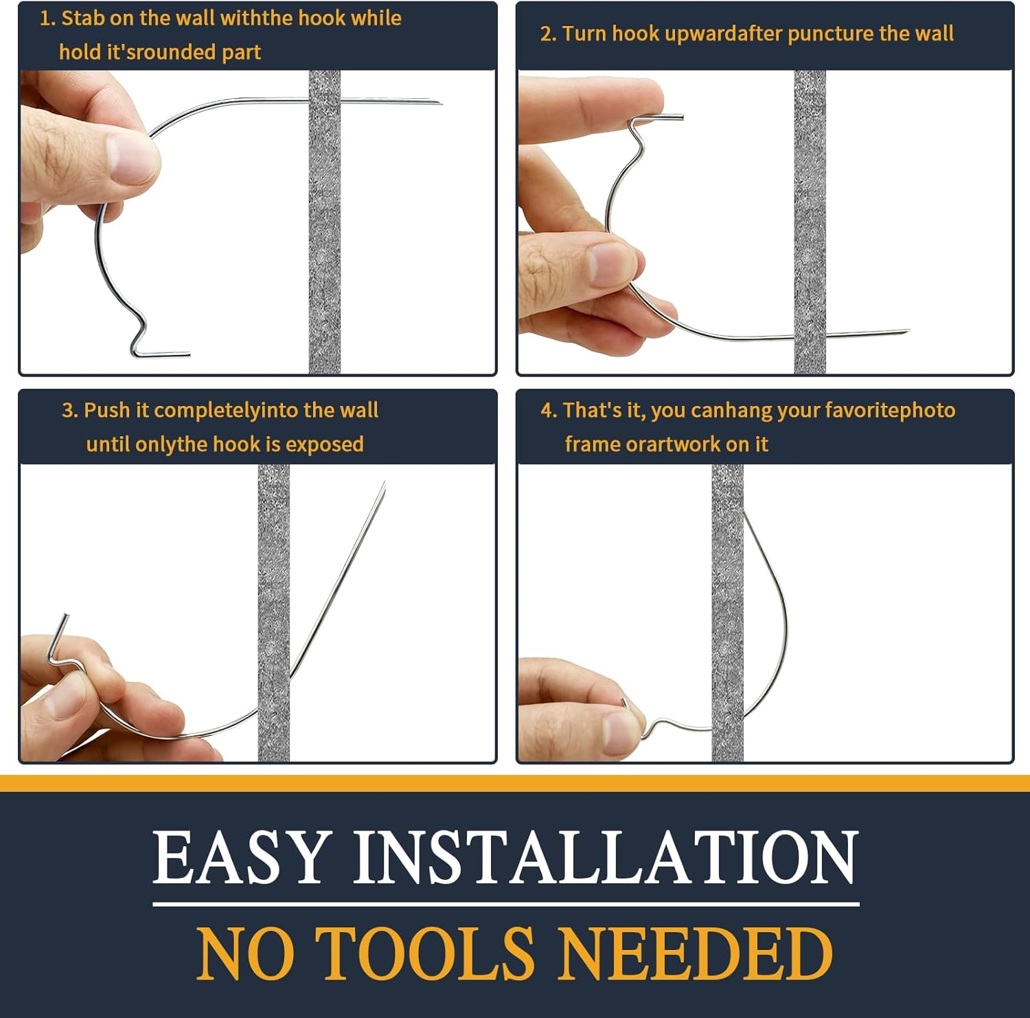 Picture Hanger Super Hook 20PCS,High-Quality Steel Picture Hanger Hercules Hooks,Used for Drywall, Wood Wall, Plaster Wall, can Hang Photos, Art, Clock, Mirror.