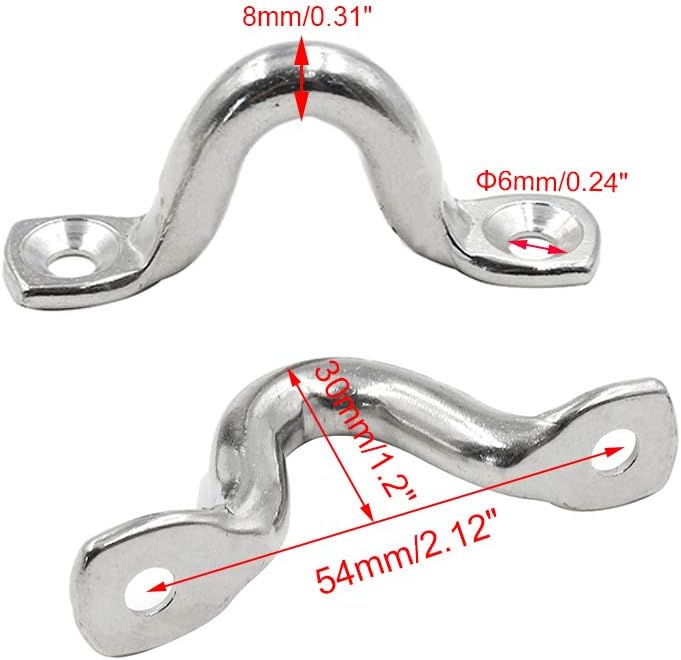 10Pcs M8 316 Stainless Steel Bimini Boat Top PAD Eye, Eye Straps, Tie Down, Kayak Deck Loops, Tie Down Anchor Point, Footman's Loop for Kayak Canoe Rigging