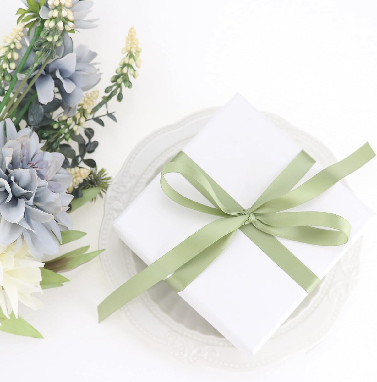 Sage Ribbon 1/2 Inch Sage Green Satin Ribbon Green Silk Ribbon for Wedding Decor Thin Sage Green Ribbon for Gift Wrapping Hair Ribbon for Craft - 50Yards