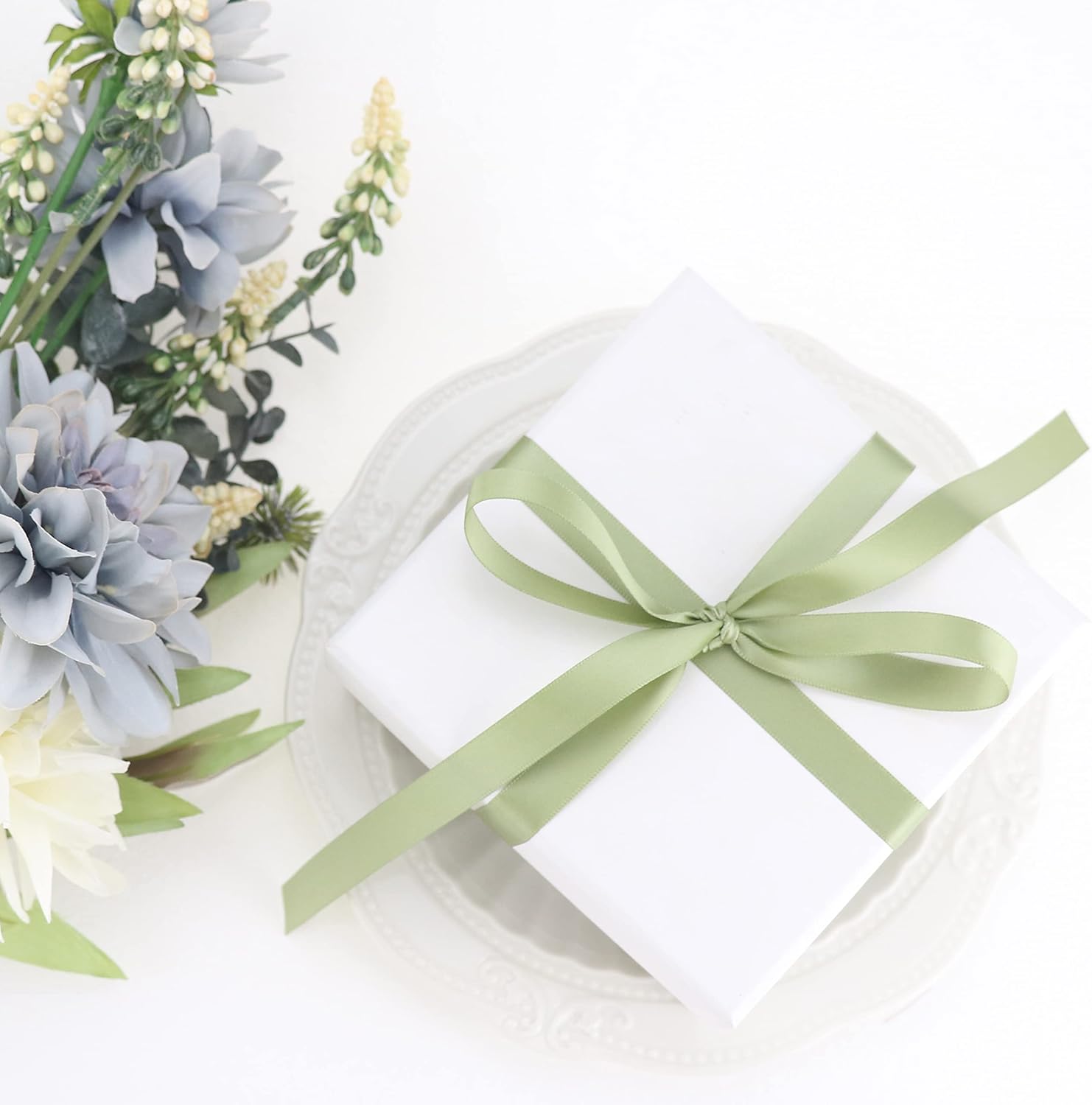 Sage Ribbon 1/2 Inch Sage Green Satin Ribbon Green Silk Ribbon for Wedding Decor Thin Sage Green Ribbon for Gift Wrapping Hair Ribbon for Craft - 50Yards