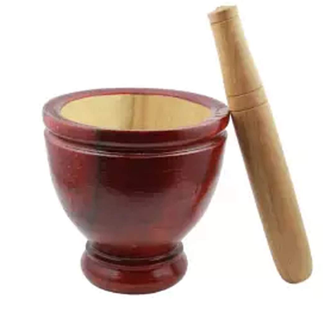 Wooden Mortar 6" Pestle Grinding Herb Garlic Papaya Salad Som Tum Thai Kitchen Tool 1 Set