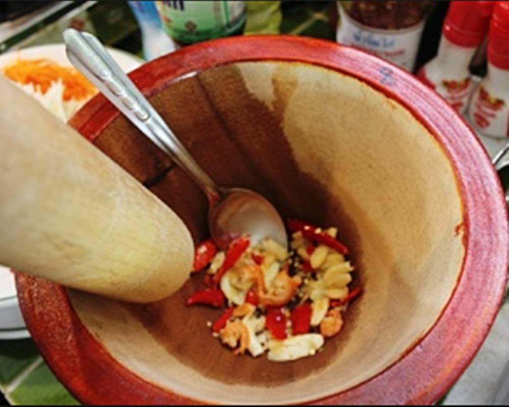 Wooden Mortar 6" Pestle Grinding Herb Garlic Papaya Salad Som Tum Thai Kitchen Tool 1 Set