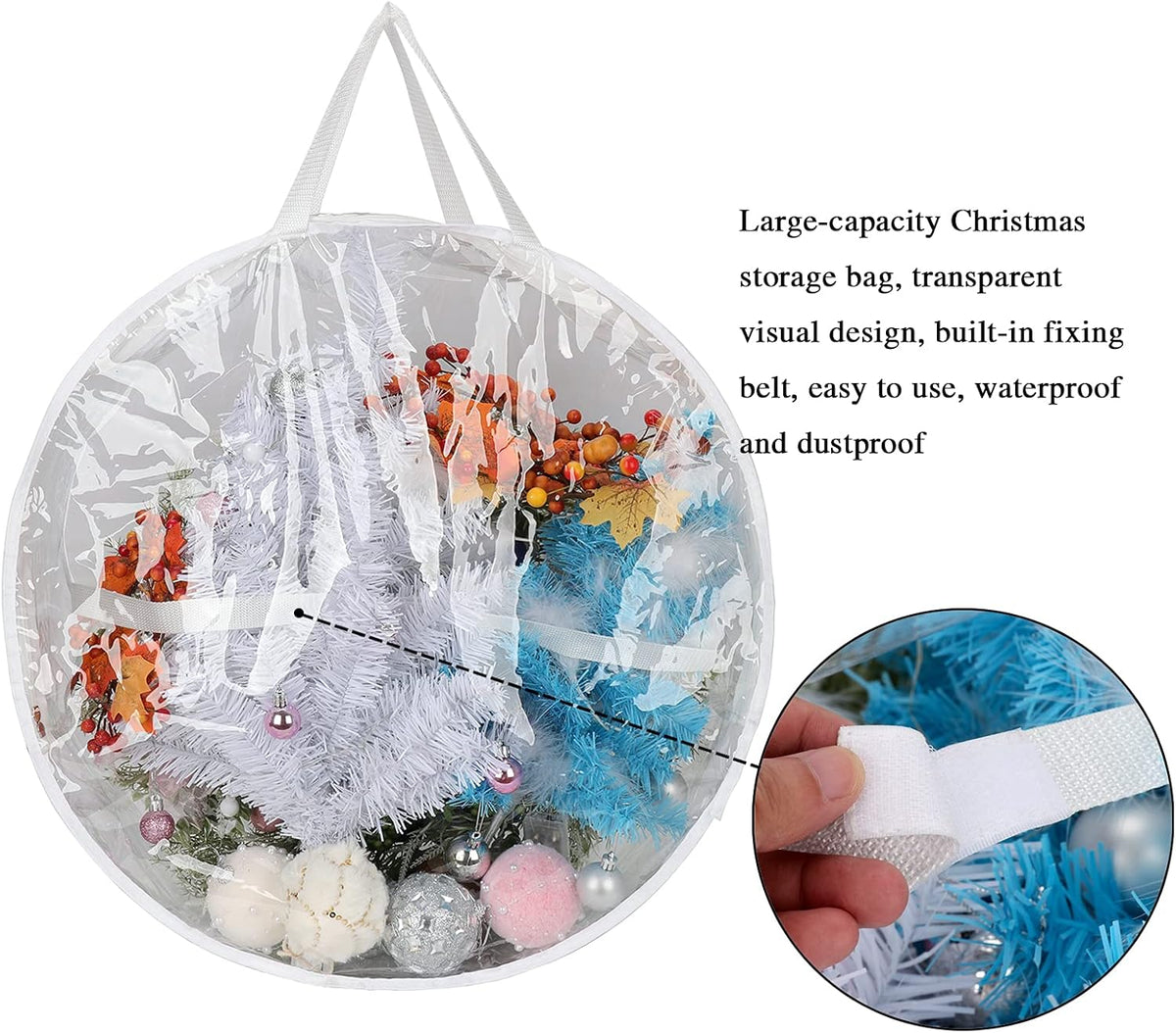 2Pcs Christmas Wreath Storage Container 20 Inch Clear Wreath Storage Bags Round Durable Wreath Bags Clear Everyday Bag with Dual Zippers and Sturdy Handles for Holiday Christmas Wreaths