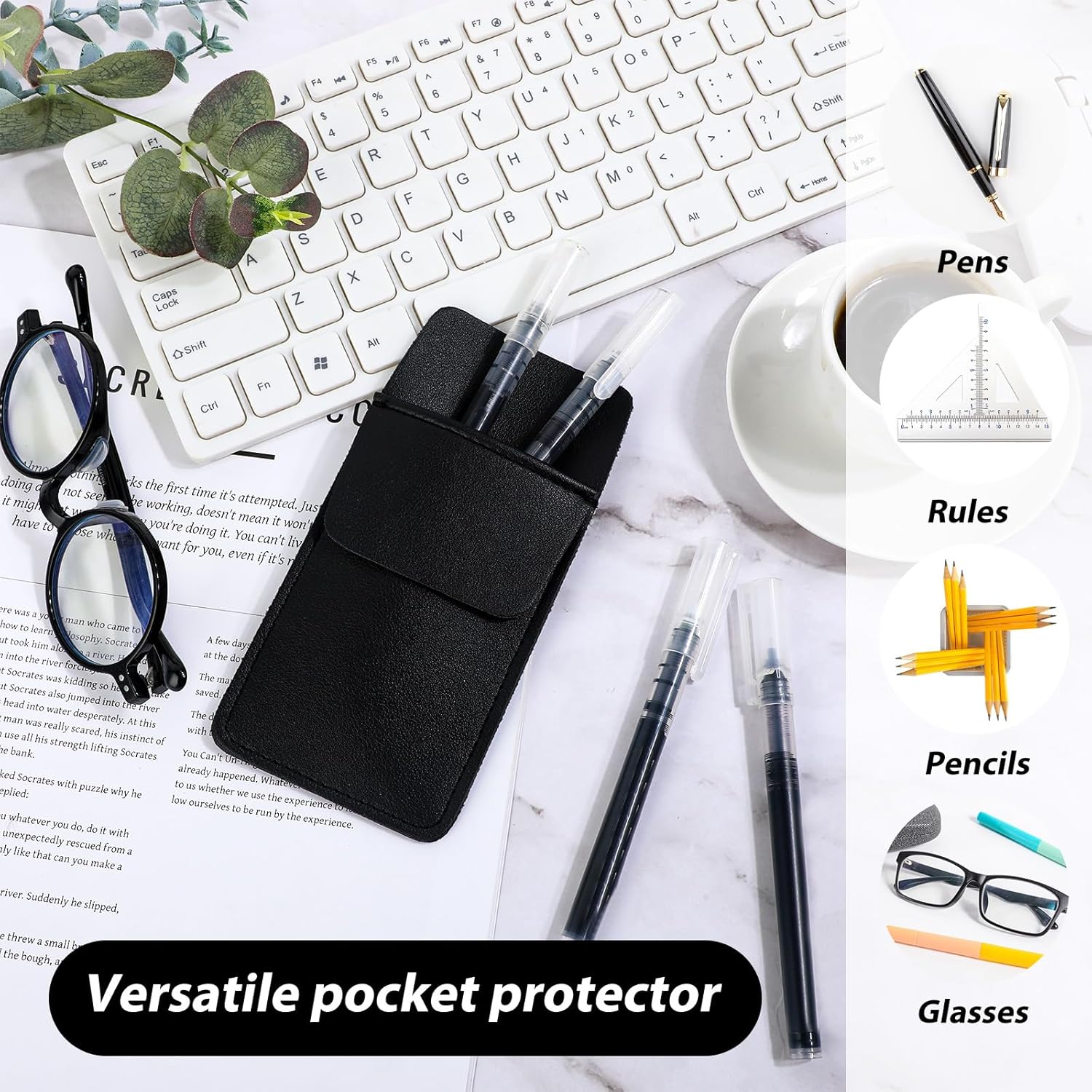 Pocket Protector, PU Leather Pocket Organizer, Pocket Pouch for Men Pocket Shirt Lab Coat for School Office Hospital Supplies