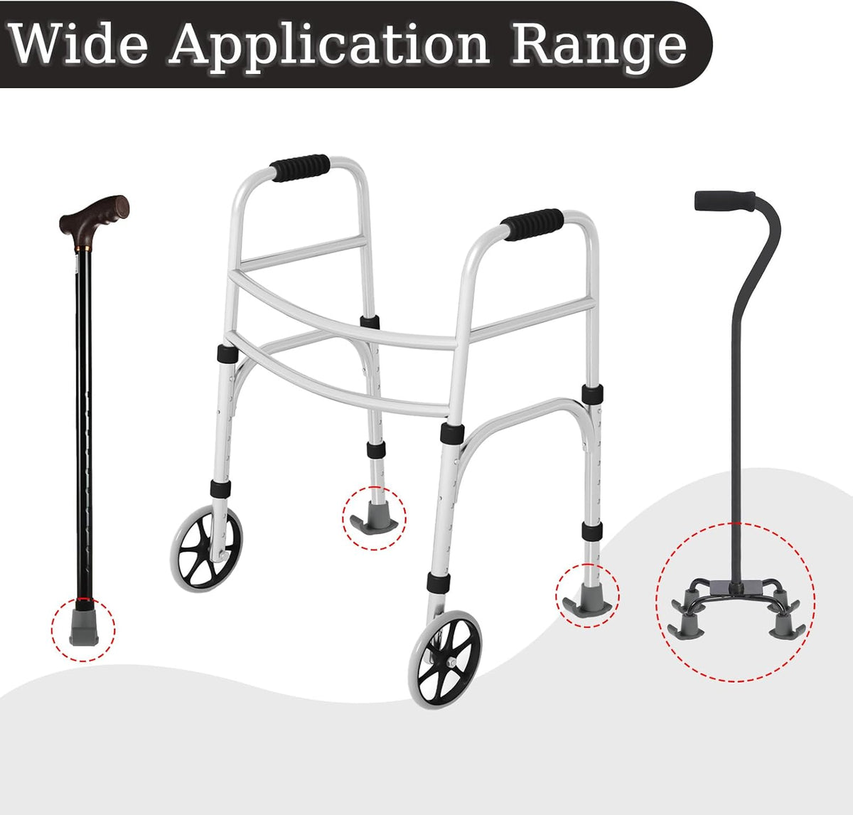 2 Pack Walker Glides Heavy Duty Walker Skis Glides for Folding Walkers, Universal Rubber Walker Sliders or Gliders for 1 Inch Tubes, Walker Accessories, Gray