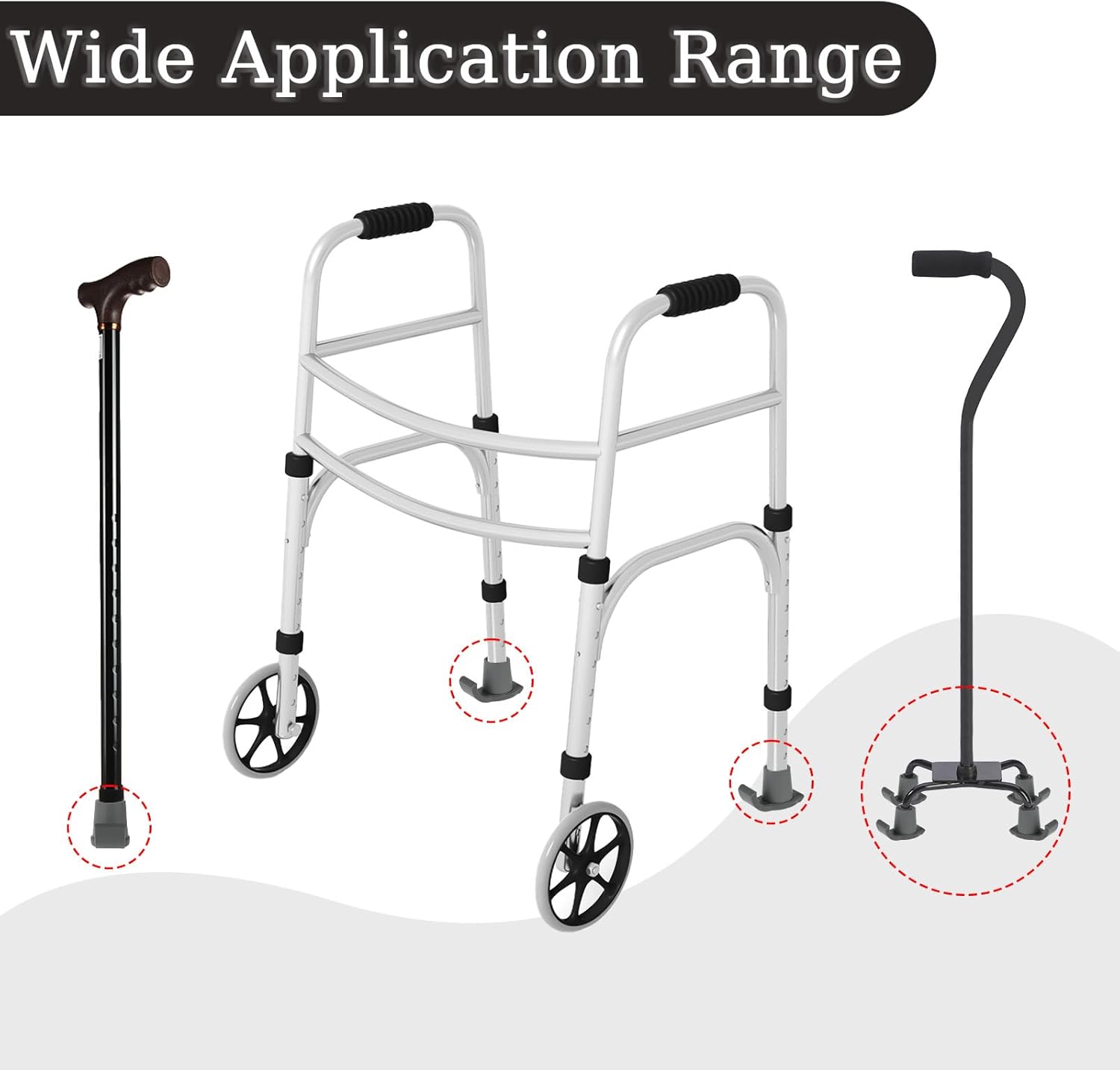 2 Pack Walker Glides Heavy Duty Walker Skis Glides for Folding Walkers, Universal Rubber Walker Sliders or Gliders for 1 Inch Tubes, Walker Accessories, Gray